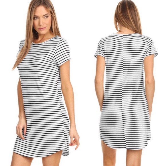 LIZA🖤 Striped black white dress round neck hem - Picture 2 of 4